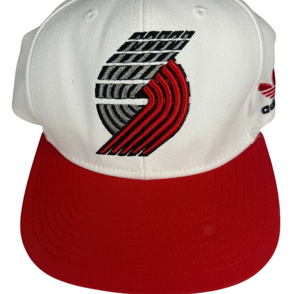 Adidas NBA Portland Trail Blazers White Red Snapback Hat Flat Brim